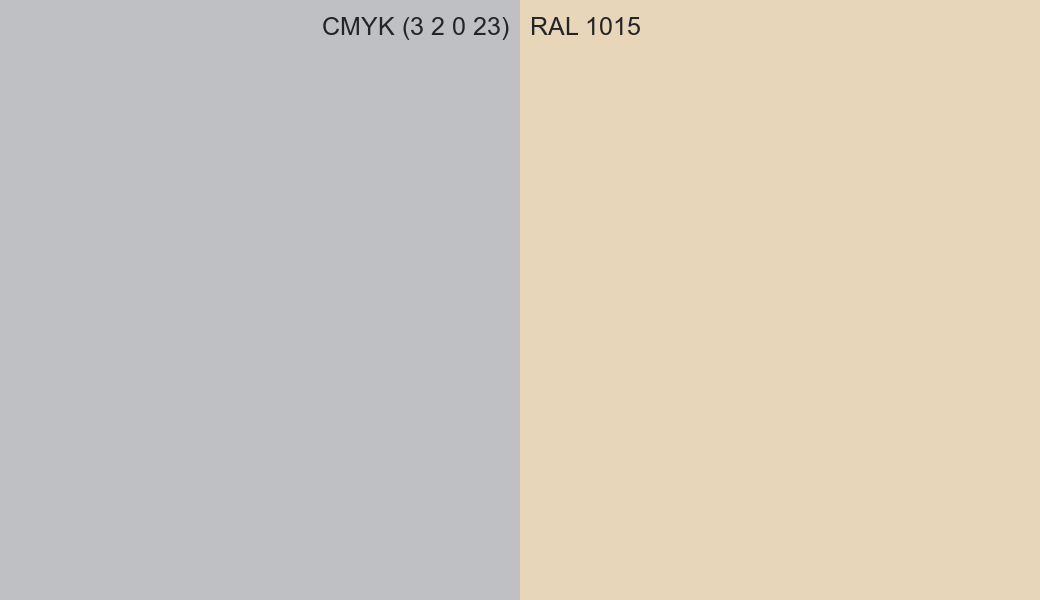 CMYK Color CMYK (3 2 0 23) vs RAL 1015 side by side comparison CMYK Color CMYK (3 2 0 23) vs RAL 1015 side by side comparison