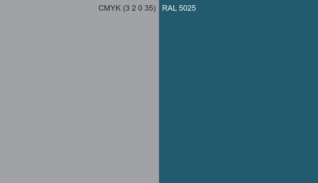 CMYK Color CMYK (3 2 0 35) vs RAL 5025 side by side comparison CMYK Color CMYK (3 2 0 35) vs RAL 5025 side by side comparison