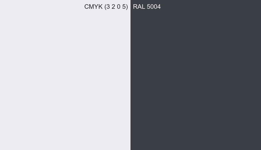 CMYK Color CMYK (3 2 0 5) vs RAL 5004 side by side comparison CMYK Color CMYK (3 2 0 5) vs RAL 5004 side by side comparison
