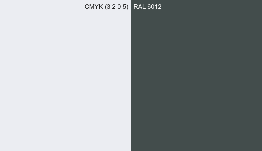 CMYK Color CMYK (3 2 0 5) vs RAL 6012 side by side comparison CMYK Color CMYK (3 2 0 5) vs RAL 6012 side by side comparison