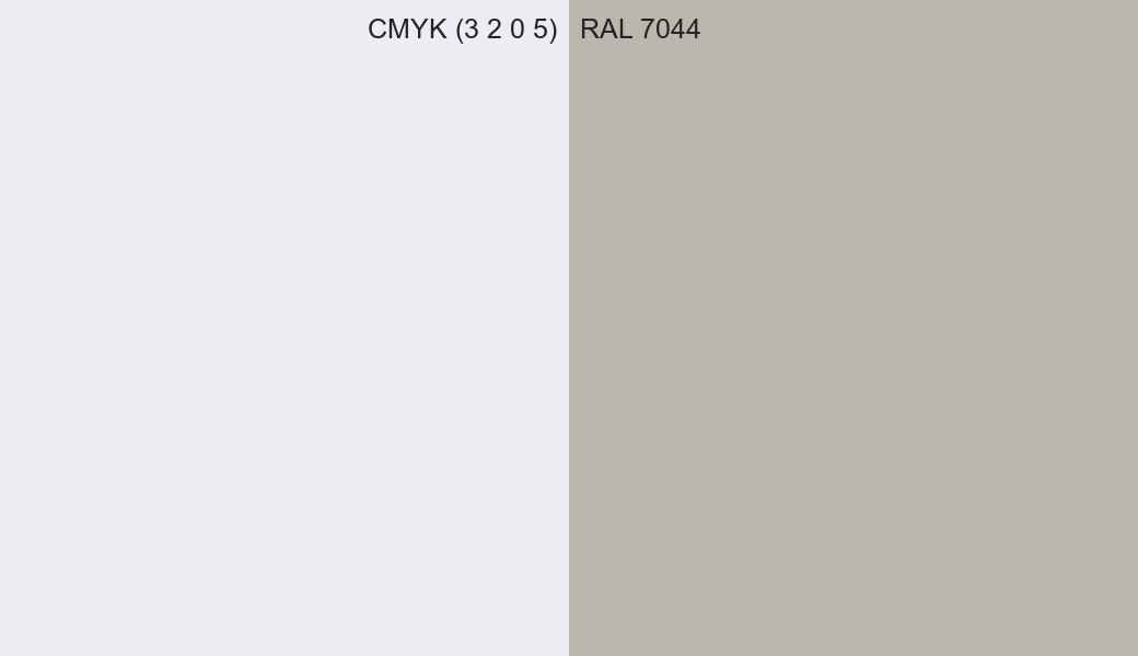 CMYK Color CMYK (3 2 0 5) vs RAL 7044 side by side comparison CMYK Color CMYK (3 2 0 5) vs RAL 7044 side by side comparison
