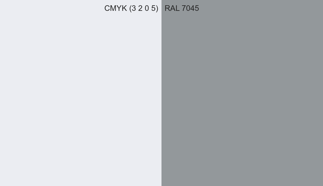 CMYK Color CMYK (3 2 0 5) vs RAL 7045 side by side comparison CMYK Color CMYK (3 2 0 5) vs RAL 7045 side by side comparison