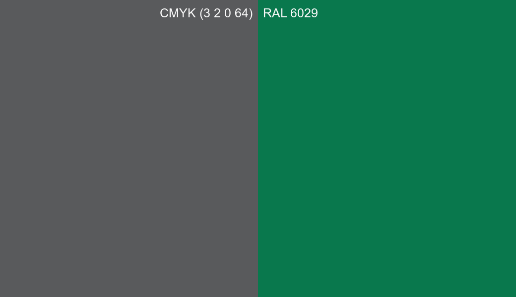 CMYK Color CMYK (3 2 0 64) vs RAL 6029 side by side comparison CMYK Color CMYK (3 2 0 64) vs RAL 6029 side by side comparison