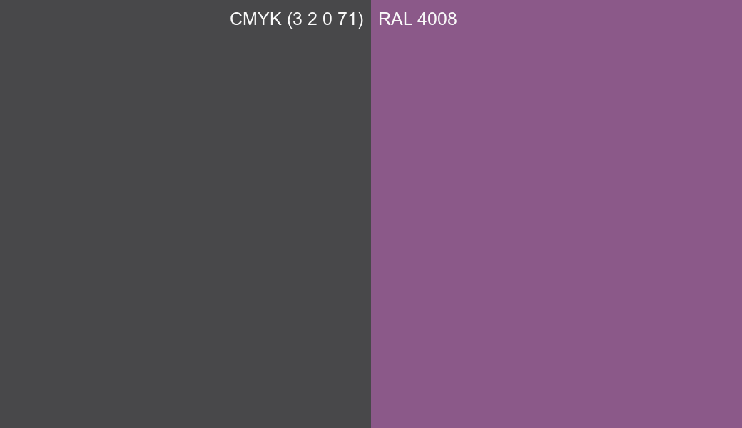 CMYK Color CMYK (3 2 0 71) vs RAL 4008 side by side comparison CMYK Color CMYK (3 2 0 71) vs RAL 4008 side by side comparison