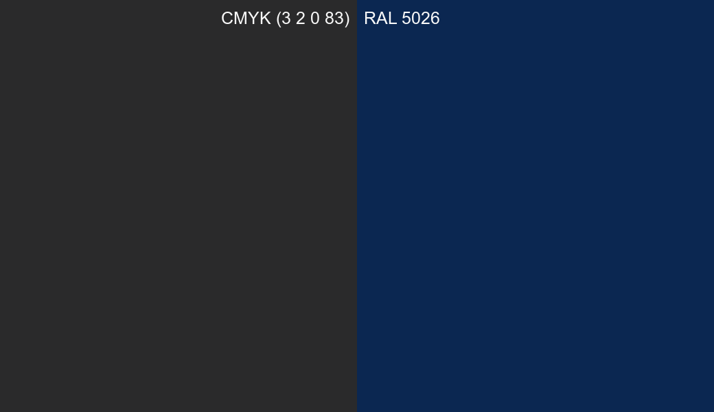 CMYK Color CMYK (3 2 0 83) vs RAL 5026 side by side comparison CMYK Color CMYK (3 2 0 83) vs RAL 5026 side by side comparison