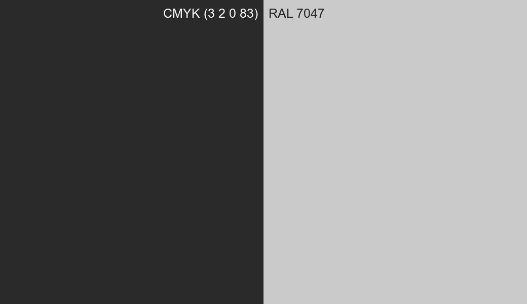 CMYK Color CMYK (3 2 0 83) vs RAL 7047 side by side comparison CMYK Color CMYK (3 2 0 83) vs RAL 7047 side by side comparison
