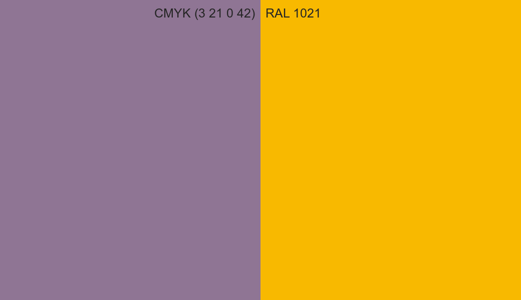 CMYK Color CMYK (3 21 0 42) vs RAL 1021 side by side comparison CMYK Color CMYK (3 21 0 42) vs RAL 1021 side by side comparison