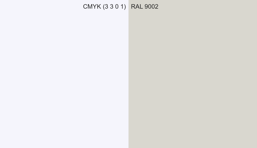 CMYK Color CMYK (3 3 0 1) vs RAL 9002 side by side comparison CMYK Color CMYK (3 3 0 1) vs RAL 9002 side by side comparison