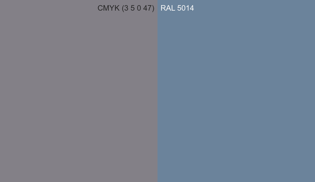 CMYK Color CMYK (3 5 0 47) vs RAL 5014 side by side comparison CMYK Color CMYK (3 5 0 47) vs RAL 5014 side by side comparison