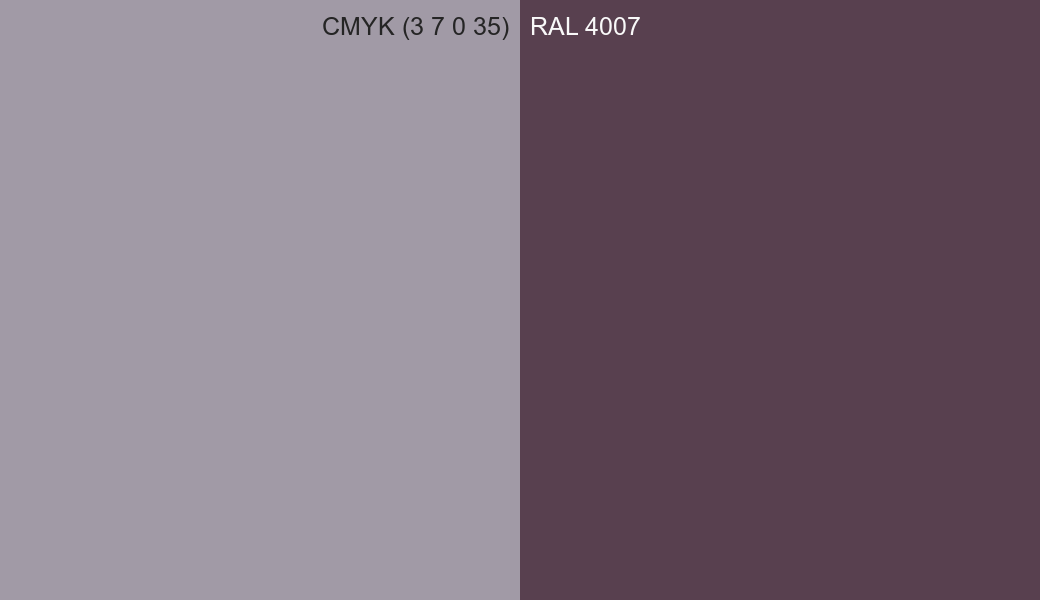 CMYK Color CMYK (3 7 0 35) vs RAL 4007 side by side comparison CMYK Color CMYK (3 7 0 35) vs RAL 4007 side by side comparison