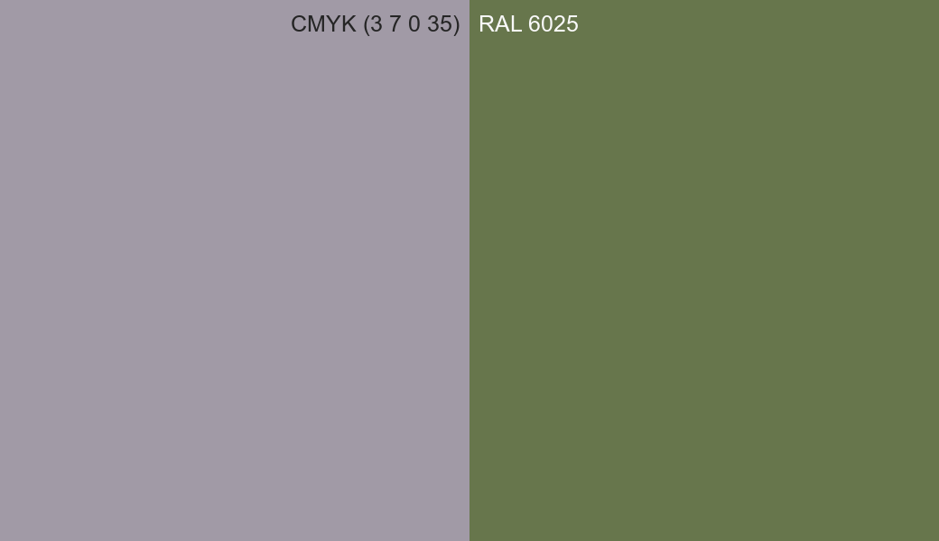 CMYK Color CMYK (3 7 0 35) vs RAL 6025 side by side comparison CMYK Color CMYK (3 7 0 35) vs RAL 6025 side by side comparison