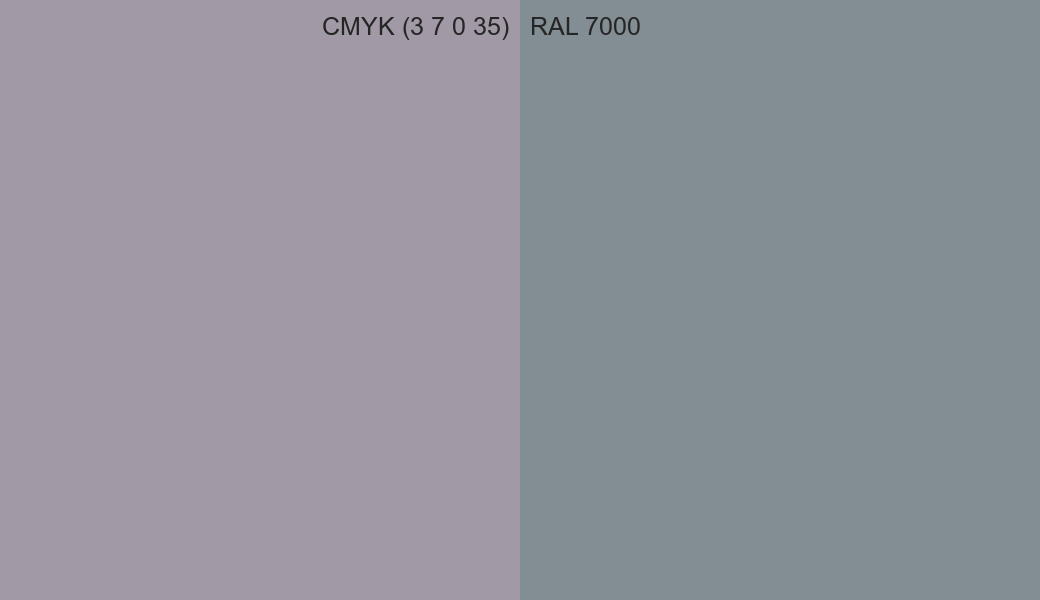 CMYK Color CMYK (3 7 0 35) vs RAL 7000 side by side comparison CMYK Color CMYK (3 7 0 35) vs RAL 7000 side by side comparison