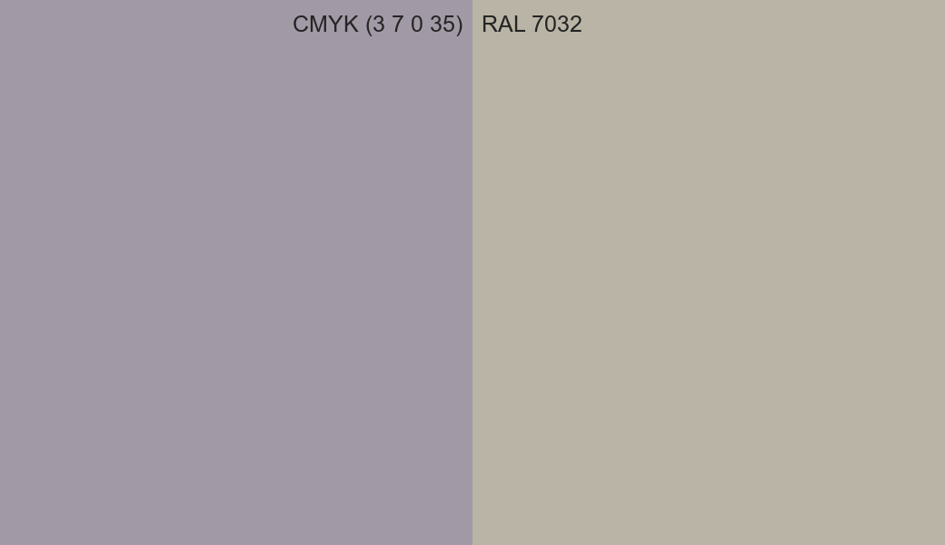 CMYK Color CMYK (3 7 0 35) vs RAL 7032 side by side comparison CMYK Color CMYK (3 7 0 35) vs RAL 7032 side by side comparison