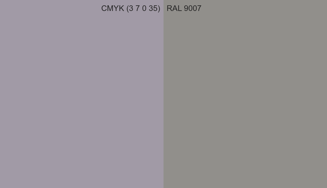 CMYK Color CMYK (3 7 0 35) vs RAL 9007 side by side comparison CMYK Color CMYK (3 7 0 35) vs RAL 9007 side by side comparison