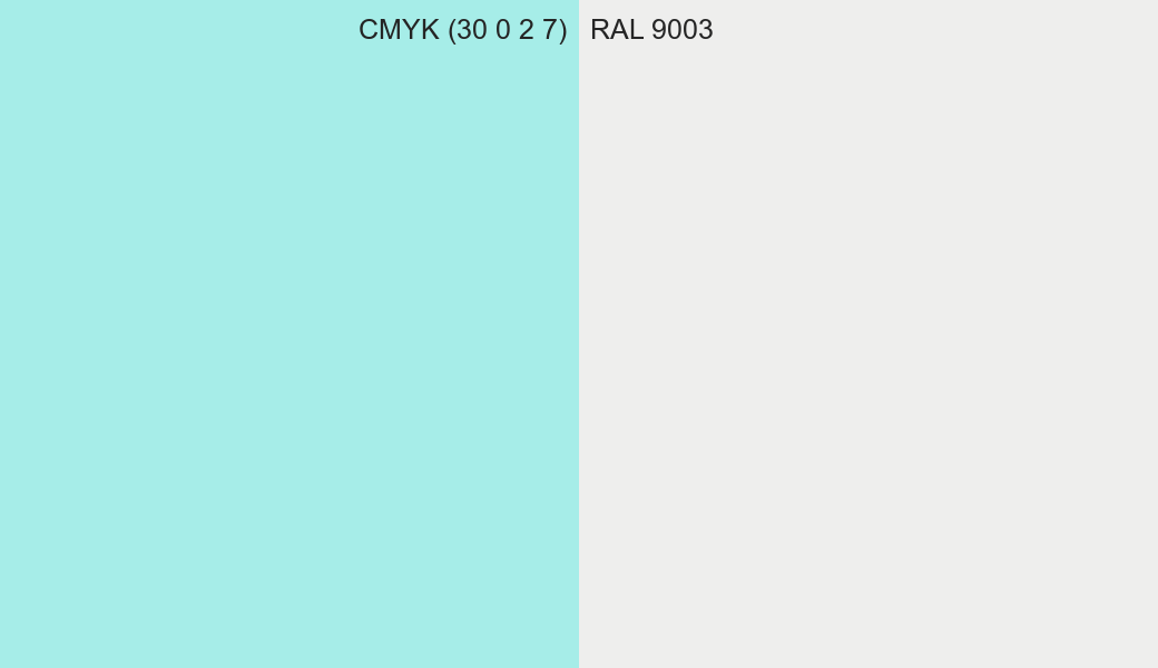CMYK Color CMYK (30 0 2 7) vs RAL 9003 side by side comparison CMYK Color CMYK (30 0 2 7) vs RAL 9003 side by side comparison