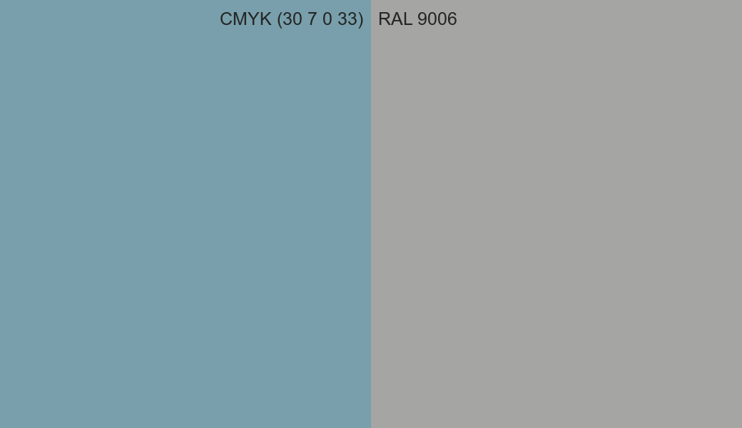 CMYK Color CMYK (30 7 0 33) vs RAL 9006 side by side comparison CMYK Color CMYK (30 7 0 33) vs RAL 9006 side by side comparison