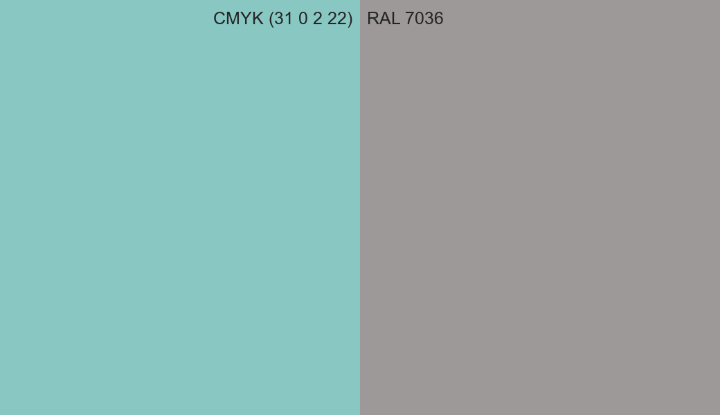 CMYK Color CMYK (31 0 2 22) vs RAL 7036 side by side comparison CMYK Color CMYK (31 0 2 22) vs RAL 7036 side by side comparison