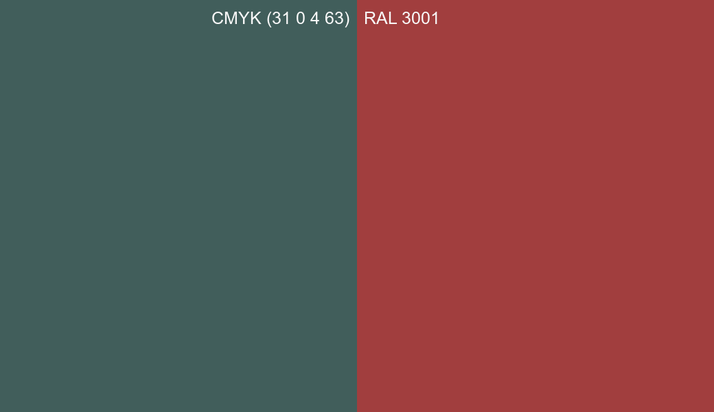 CMYK Color CMYK (31 0 4 63) vs RAL 3001 side by side comparison CMYK Color CMYK (31 0 4 63) vs RAL 3001 side by side comparison
