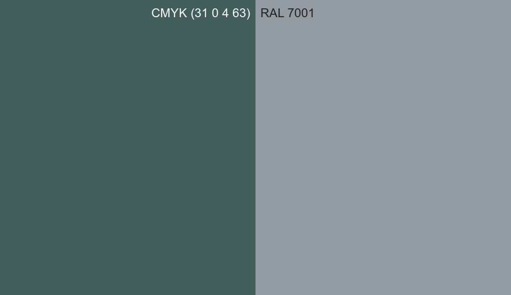 CMYK Color CMYK (31 0 4 63) vs RAL 7001 side by side comparison CMYK Color CMYK (31 0 4 63) vs RAL 7001 side by side comparison