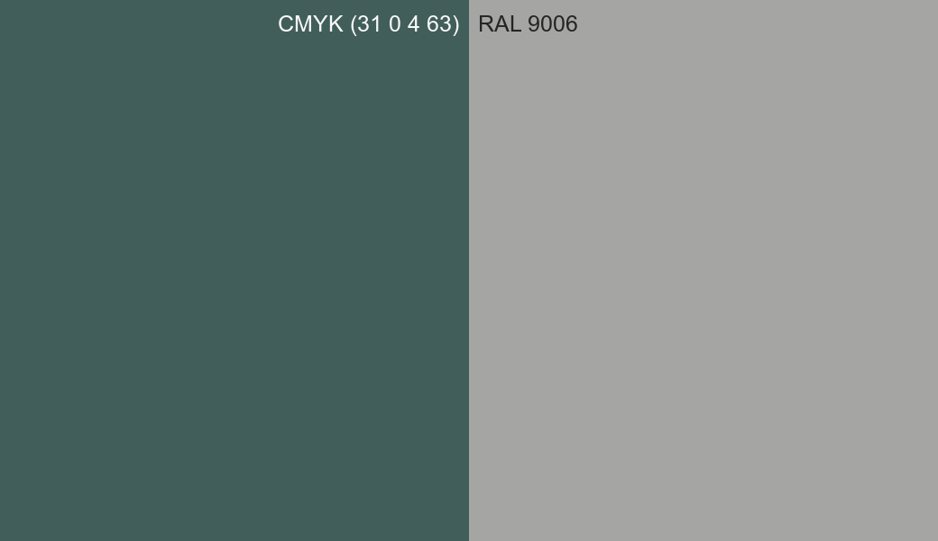 CMYK Color CMYK (31 0 4 63) vs RAL 9006 side by side comparison CMYK Color CMYK (31 0 4 63) vs RAL 9006 side by side comparison
