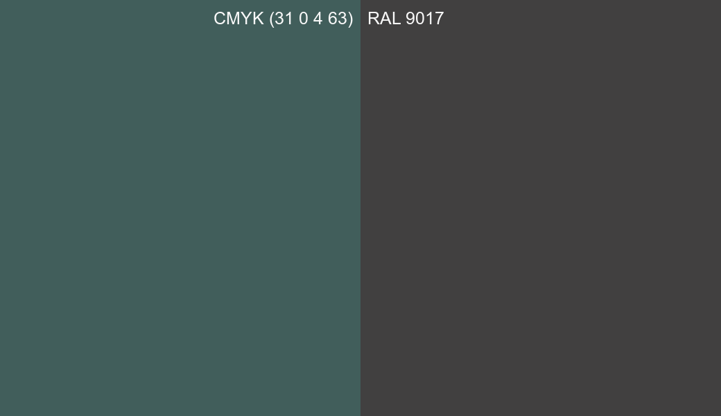 CMYK Color CMYK (31 0 4 63) vs RAL 9017 side by side comparison CMYK Color CMYK (31 0 4 63) vs RAL 9017 side by side comparison