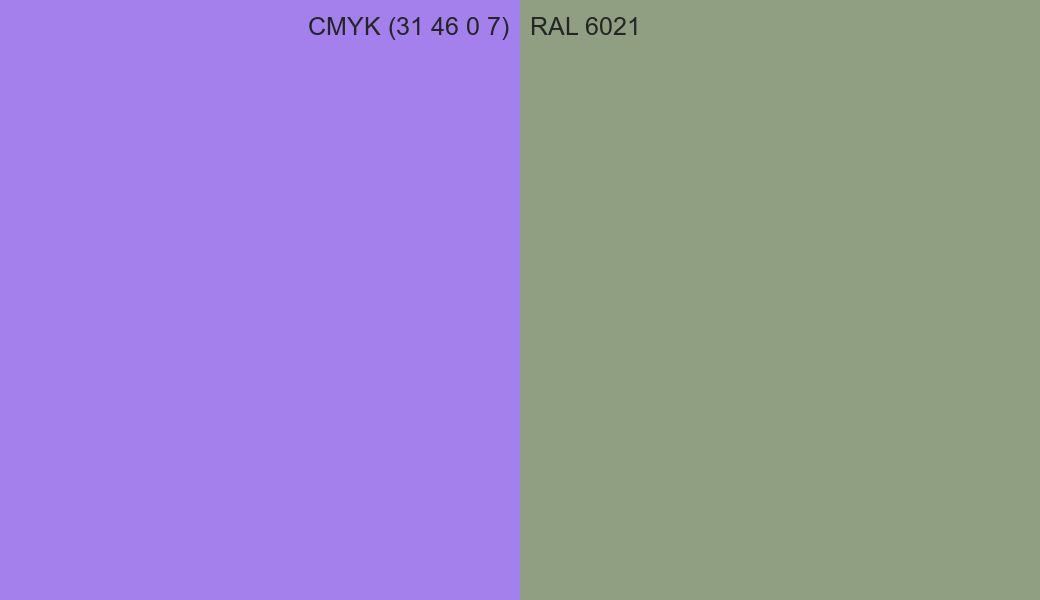 CMYK Color CMYK (31 46 0 7) vs RAL 6021 side by side comparison CMYK Color CMYK (31 46 0 7) vs RAL 6021 side by side comparison