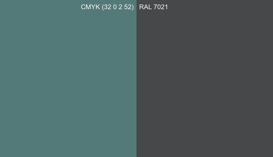 CMYK Color CMYK (32 0 2 52) vs RAL 7021 side by side comparison CMYK Color CMYK (32 0 2 52) vs RAL 7021 side by side comparison
