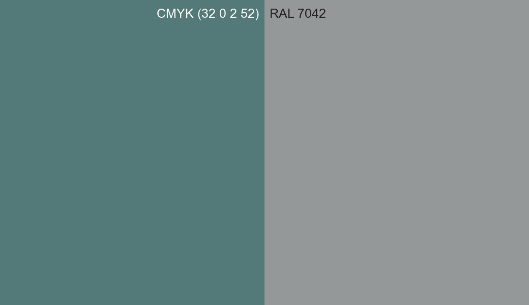 CMYK Color CMYK (32 0 2 52) vs RAL 7042 side by side comparison CMYK Color CMYK (32 0 2 52) vs RAL 7042 side by side comparison