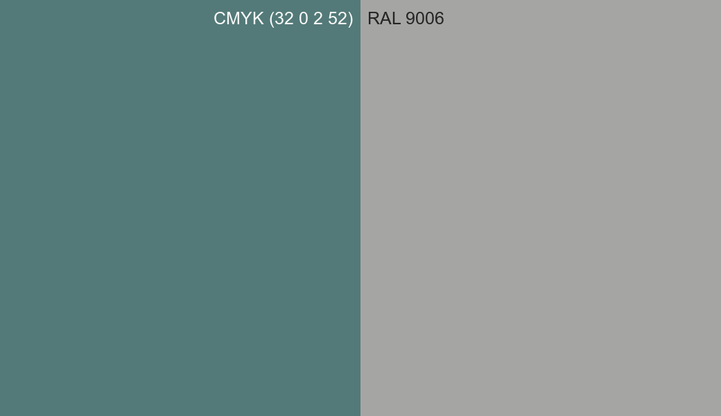 CMYK Color CMYK (32 0 2 52) vs RAL 9006 side by side comparison CMYK Color CMYK (32 0 2 52) vs RAL 9006 side by side comparison