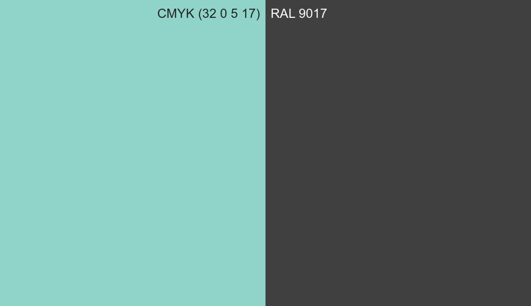 CMYK Color CMYK (32 0 5 17) vs RAL 9017 side by side comparison CMYK Color CMYK (32 0 5 17) vs RAL 9017 side by side comparison
