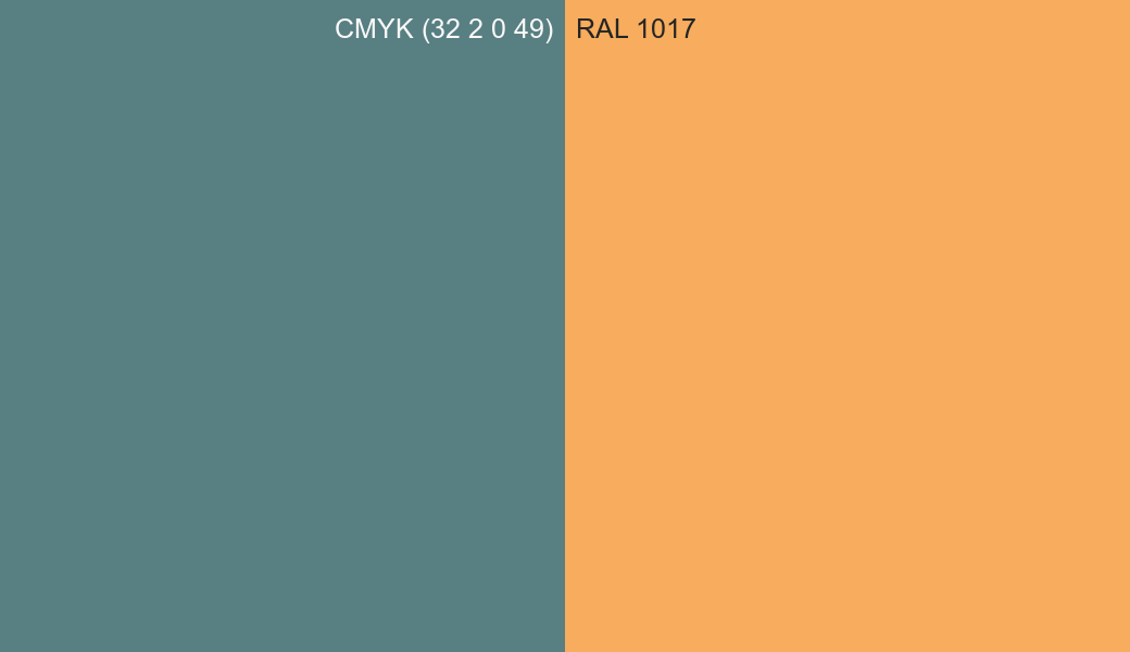 CMYK Color CMYK (32 2 0 49) vs RAL 1017 side by side comparison CMYK Color CMYK (32 2 0 49) vs RAL 1017 side by side comparison