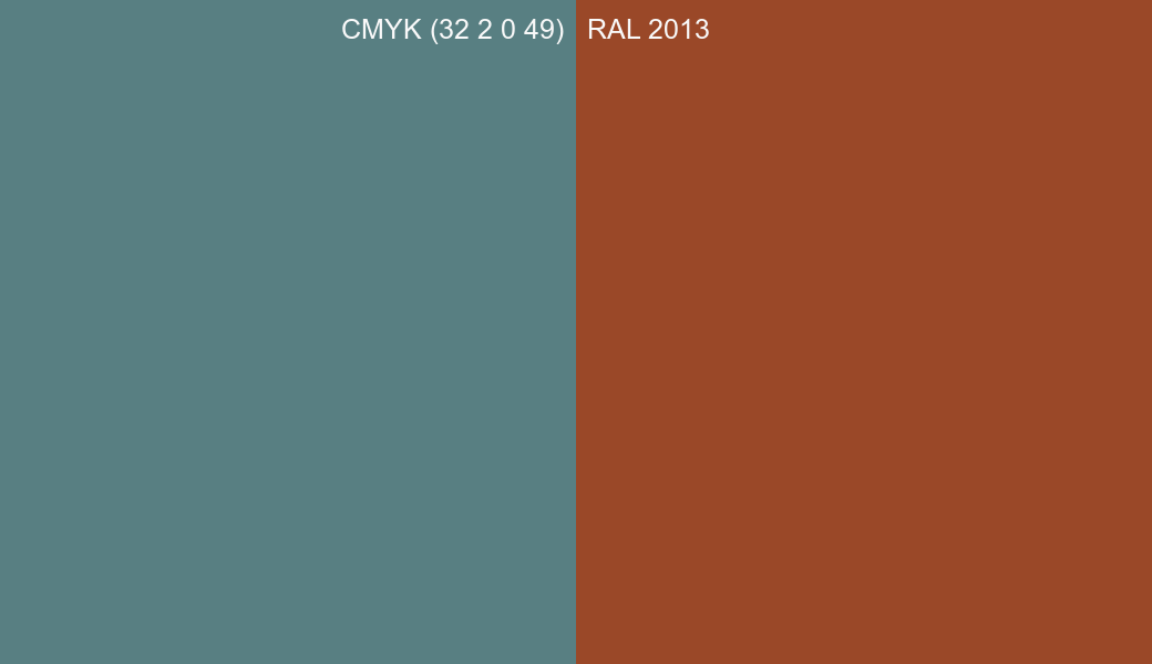 CMYK Color CMYK (32 2 0 49) vs RAL 2013 side by side comparison CMYK Color CMYK (32 2 0 49) vs RAL 2013 side by side comparison