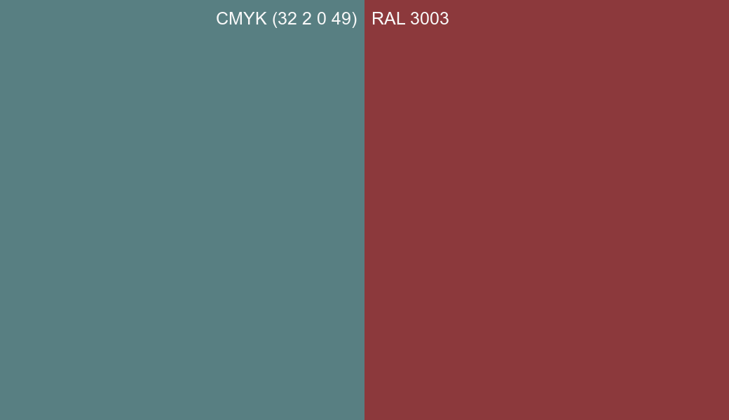 CMYK Color CMYK (32 2 0 49) vs RAL 3003 side by side comparison CMYK Color CMYK (32 2 0 49) vs RAL 3003 side by side comparison