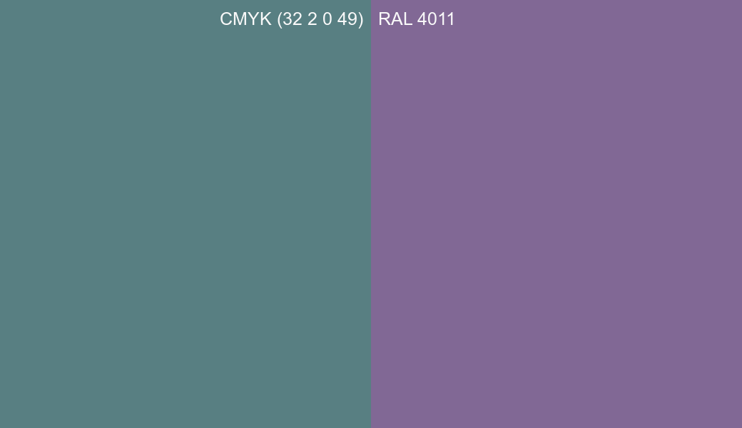 CMYK Color CMYK (32 2 0 49) vs RAL 4011 side by side comparison CMYK Color CMYK (32 2 0 49) vs RAL 4011 side by side comparison