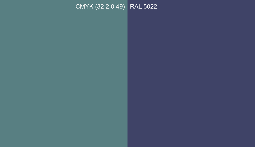 CMYK Color CMYK (32 2 0 49) vs RAL 5022 side by side comparison CMYK Color CMYK (32 2 0 49) vs RAL 5022 side by side comparison