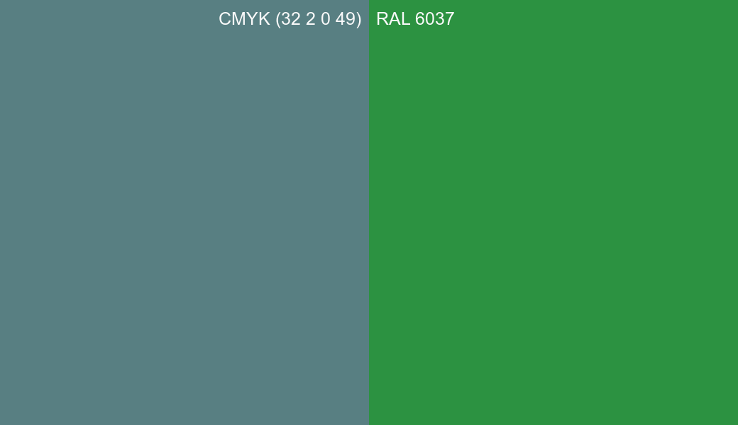 CMYK Color CMYK (32 2 0 49) vs RAL 6037 side by side comparison CMYK Color CMYK (32 2 0 49) vs RAL 6037 side by side comparison