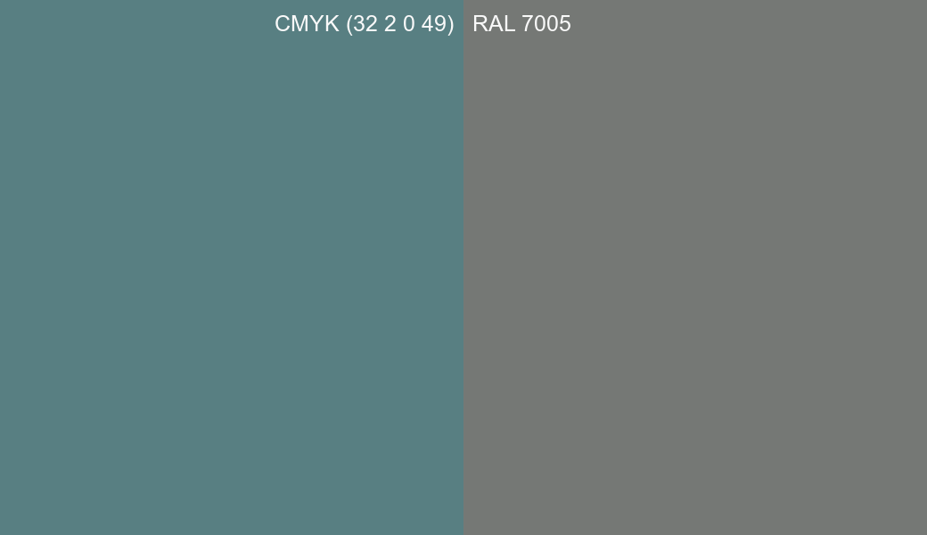 CMYK Color CMYK (32 2 0 49) vs RAL 7005 side by side comparison CMYK Color CMYK (32 2 0 49) vs RAL 7005 side by side comparison