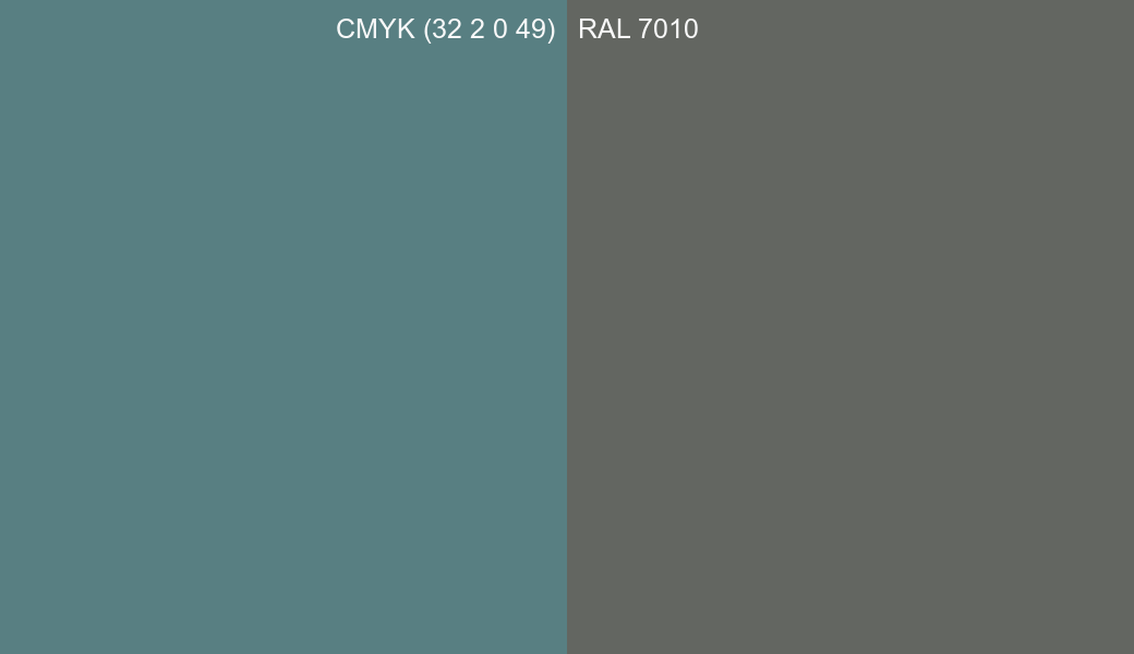 CMYK Color CMYK (32 2 0 49) vs RAL 7010 side by side comparison CMYK Color CMYK (32 2 0 49) vs RAL 7010 side by side comparison