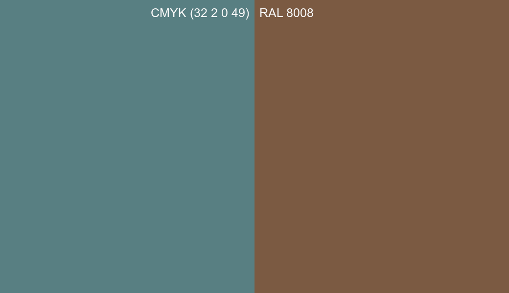 CMYK Color CMYK (32 2 0 49) vs RAL 8008 side by side comparison CMYK Color CMYK (32 2 0 49) vs RAL 8008 side by side comparison