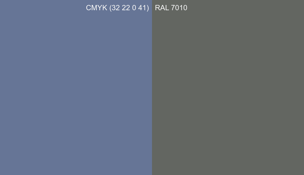 CMYK Color CMYK (32 22 0 41) vs RAL 7010 side by side comparison CMYK Color CMYK (32 22 0 41) vs RAL 7010 side by side comparison