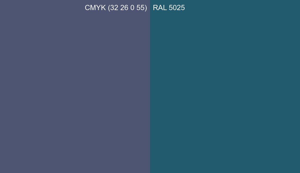 CMYK Color CMYK (32 26 0 55) vs RAL 5025 side by side comparison CMYK Color CMYK (32 26 0 55) vs RAL 5025 side by side comparison