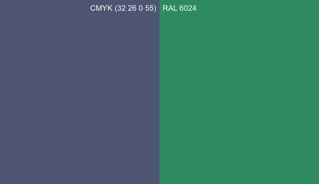 CMYK Color CMYK (32 26 0 55) vs RAL 6024 side by side comparison CMYK Color CMYK (32 26 0 55) vs RAL 6024 side by side comparison