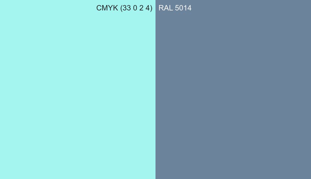 CMYK Color CMYK (33 0 2 4) vs RAL 5014 side by side comparison CMYK Color CMYK (33 0 2 4) vs RAL 5014 side by side comparison