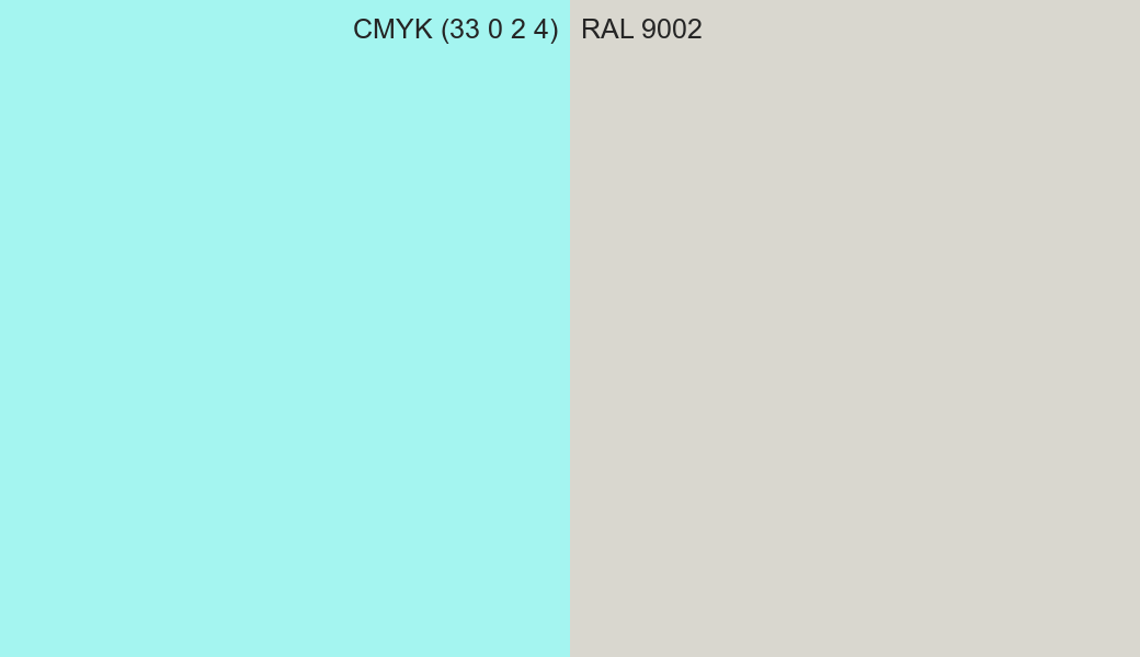 CMYK Color CMYK (33 0 2 4) vs RAL 9002 side by side comparison CMYK Color CMYK (33 0 2 4) vs RAL 9002 side by side comparison