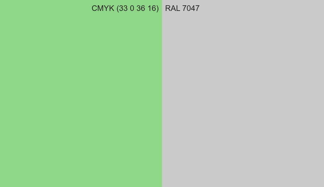 CMYK Color CMYK (33 0 36 16) vs RAL 7047 side by side comparison CMYK Color CMYK (33 0 36 16) vs RAL 7047 side by side comparison