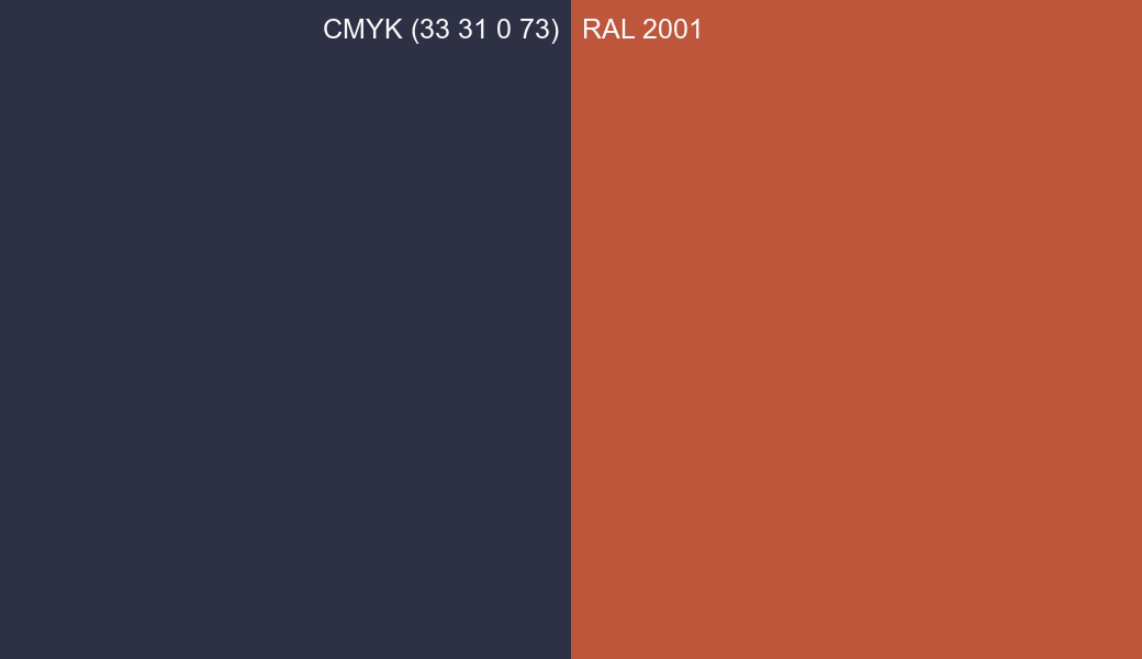 CMYK Color CMYK (33 31 0 73) vs RAL 2001 side by side comparison CMYK Color CMYK (33 31 0 73) vs RAL 2001 side by side comparison