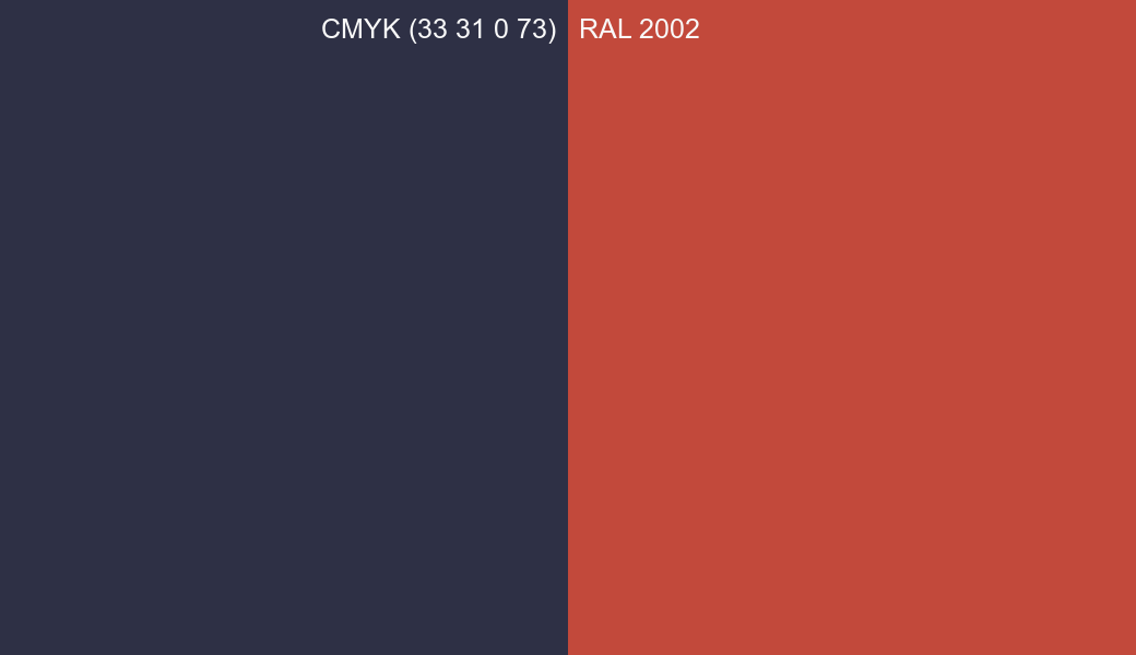 CMYK Color CMYK (33 31 0 73) vs RAL 2002 side by side comparison CMYK Color CMYK (33 31 0 73) vs RAL 2002 side by side comparison