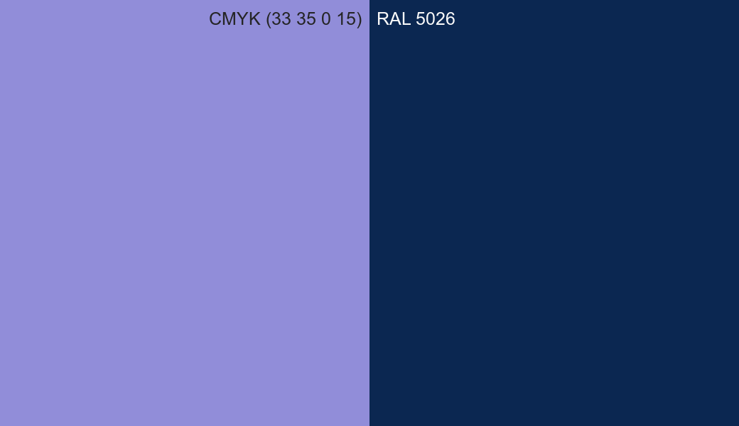 CMYK Color CMYK (33 35 0 15) vs RAL 5026 side by side comparison CMYK Color CMYK (33 35 0 15) vs RAL 5026 side by side comparison
