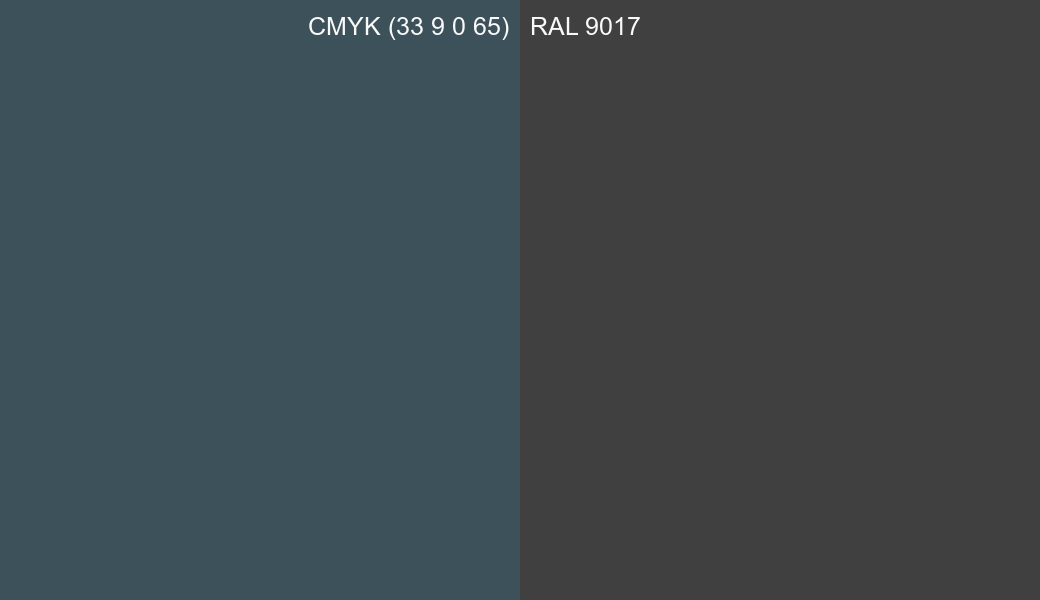 CMYK Color CMYK (33 9 0 65) vs RAL 9017 side by side comparison CMYK Color CMYK (33 9 0 65) vs RAL 9017 side by side comparison
