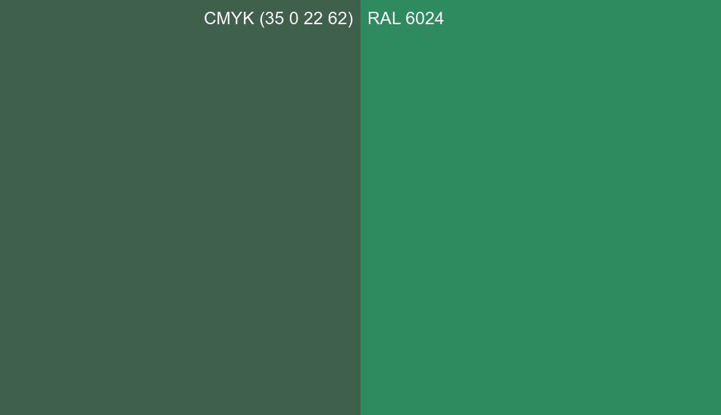 CMYK Color CMYK (35 0 22 62) vs RAL 6024 side by side comparison CMYK Color CMYK (35 0 22 62) vs RAL 6024 side by side comparison